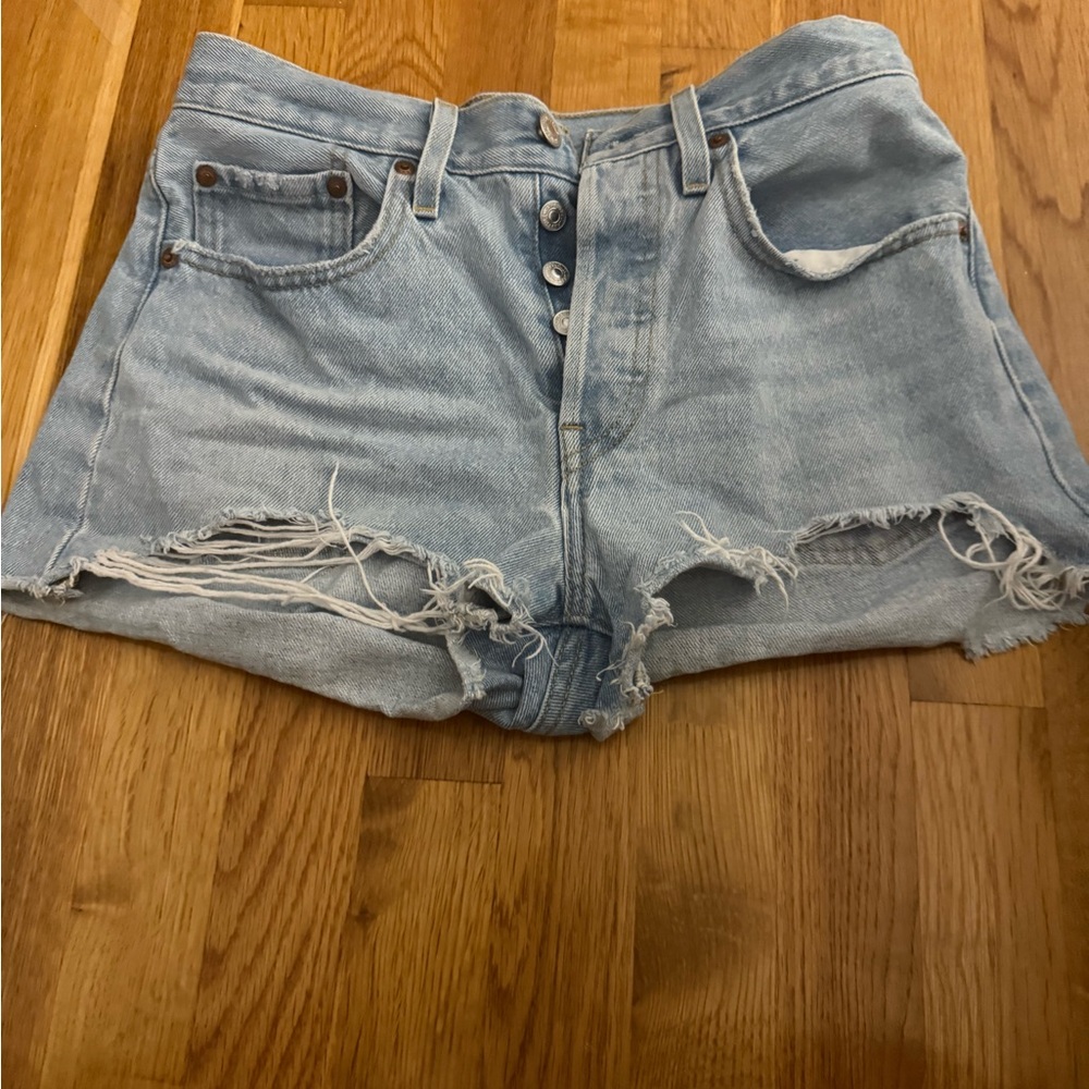 Distressed Denim Blue Shorts